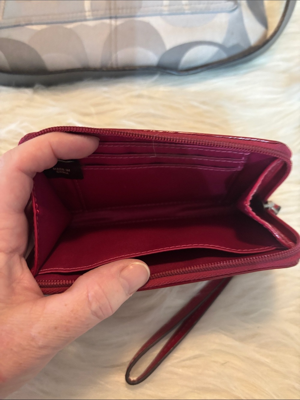 Coach Gray Signature Crossbody with Red Patent Wristlet - Picture 8 of 8
